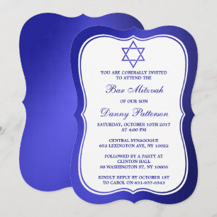 Invitación Estrella Judía Azul Metálica De David Bar Mitzvah