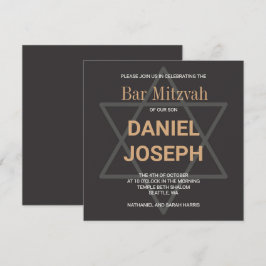 Invitación Estrella judía cuadrada Bar Mitzvah - dorado negro