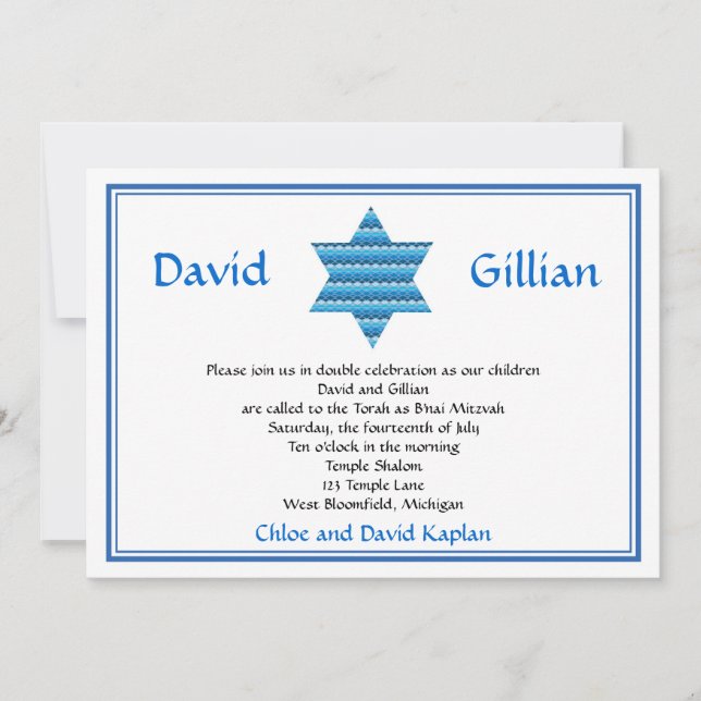 Invitación Estrella judía de David Twins Bar Mitzvah Invitaci (Anverso)