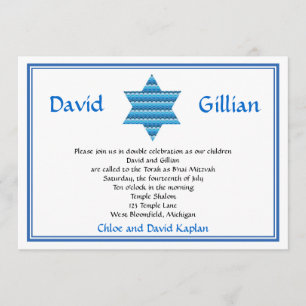 Invitación Estrella judía de David Twins Bar Mitzvah Invitaci