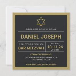 Invitación Estrella judía negra enmarcada Bar Mitzvah Invitac