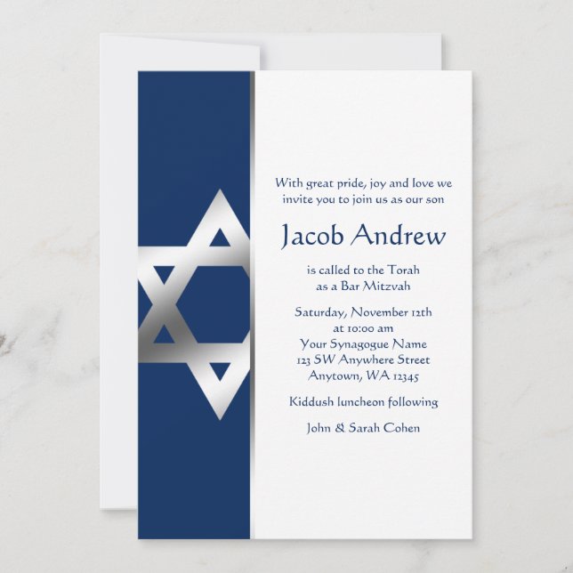 Invitación Estrella marina y plateada de David Bar Mitzvah in (Anverso)