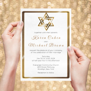 Invitación Estrella metálica del Oro de David, Boda judío