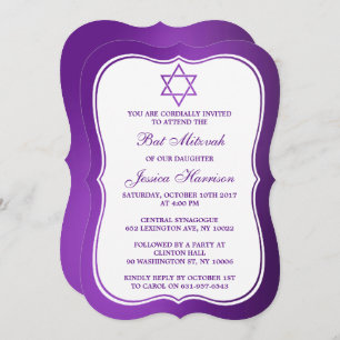 Invitación Estrella Metálica Judía Morada De David Bat Mitzva