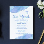 Invitación Estrella moderna de color azul de David BAR MITZVA<br><div class="desc">Hermosas tarjetas de invitación religiosas judías Bat (o Bar) Mitzvah. Color azul claro con estrella de David. Letras de escritura modernas. 'Es llamado al TORAH como un Bar Mitzvah' Prefecto para un hijo de 13 años, muchacho. Fácil de editar - sólo tiene que añadir su información / texto. ¡Consigue pegatinas...</div>
