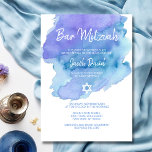 Invitación Estrella moderna de color azul de David BAR MITZVA<br><div class="desc">Hermosas tarjetas de invitación religiosas judías Bat (o Bar) Mitzvah. Color azul claro y morado ligero con estrella de David en blanco. Letras de escritura modernas. 'Es llamado al TORAH como un Bar Mitzvah'. Prefecto para un hijo de 13 años, muchacho. Fácil de editar - sólo tiene que añadir su...</div>