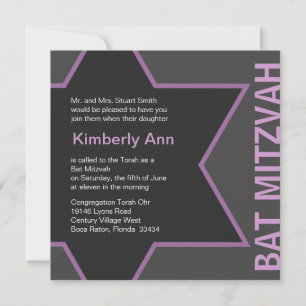 Invitación Estrella moderna de David Bat Mitzvah -gris y rosa