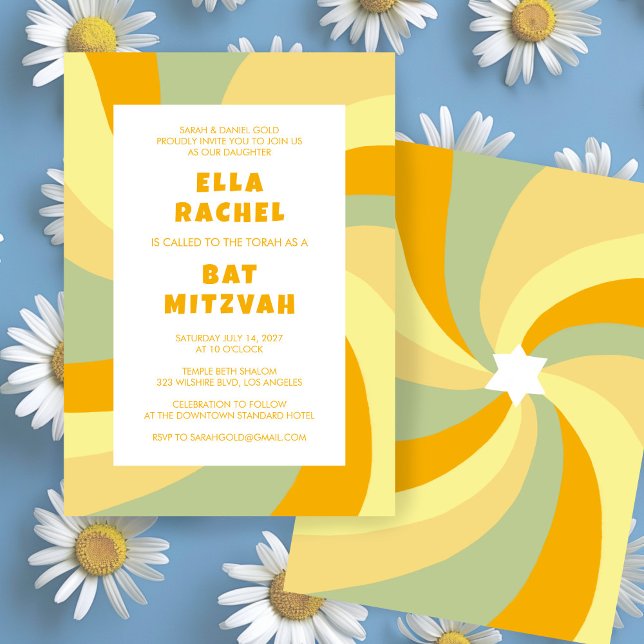 Invitación Estrella moderna de Swirl de David Personalizado B (Modern Swirl Star of David Custom Bar Bat Mitzvah Invitation Groovy 70s Cheerful Bold
)