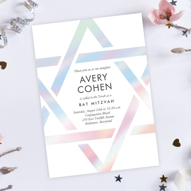 Invitación Estrella moderna Holográfica Bat Mitzvah (Subido por el creador)