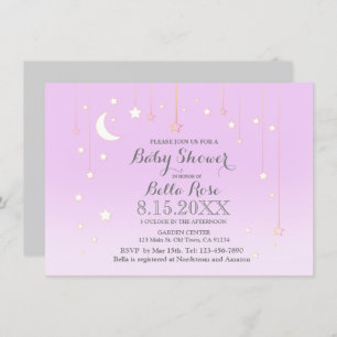 Invitación Estrella morada gris luna bebé bebé ducha invitaci