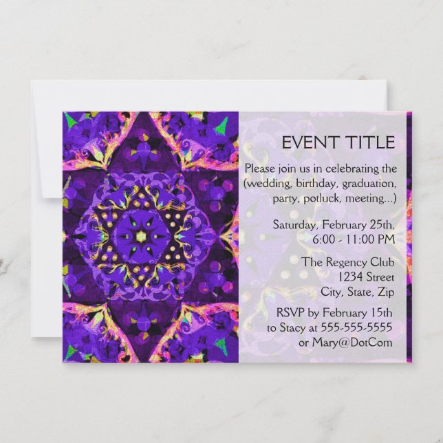 Invitación Estrella morada Mandala (Anverso)