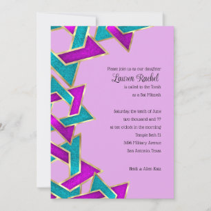 Invitación Estrella morada turquesa de David en Bat Mitzvah