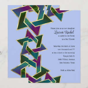 Invitación Estrella morada Verde azulada de David en Bat Mitz