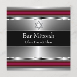 Invitación Estrella Negra Roja de David Bar Mitzvah