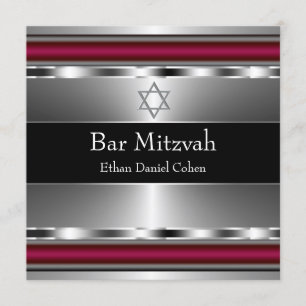 Invitación Estrella Negra Roja de David Bar Mitzvah