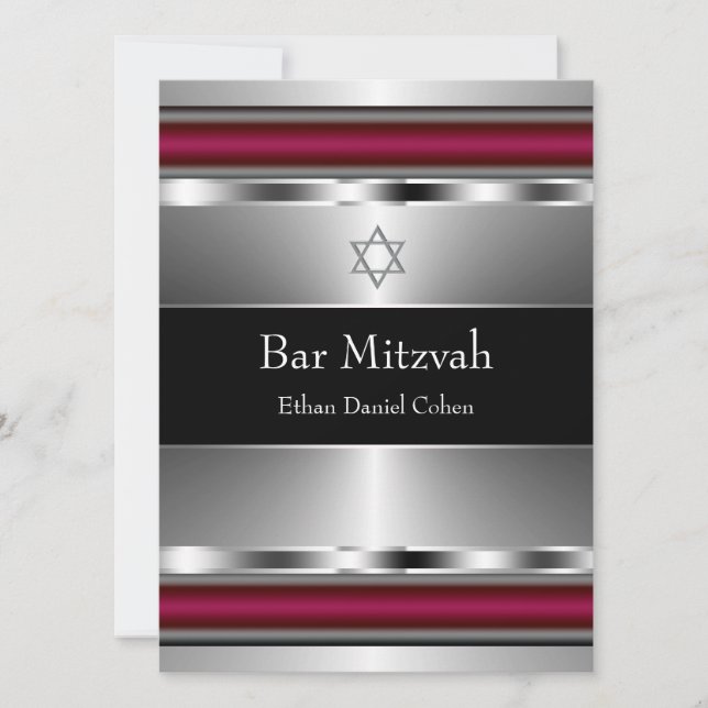 Invitación Estrella negra roja de David Bar Mitzvah (Anverso)