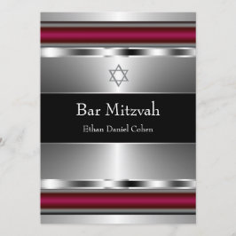 Invitación Estrella Negra Roja de David Bar Mitzvah