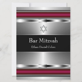 Invitación Estrella Negra Roja de David Bar Mitzvah