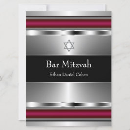 Invitación Estrella Negra Roja de David Bar Mitzvah