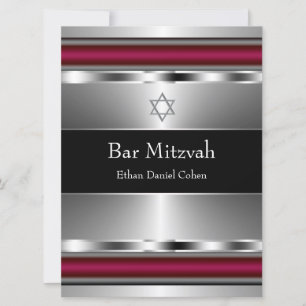 Invitación Estrella Negra Roja de David Bar Mitzvah