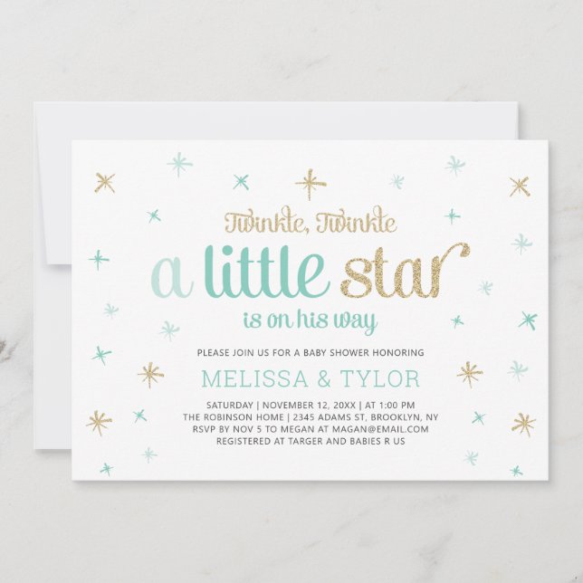 Invitación Estrella pequeña de toro Baby Shower, rociar (Anverso)