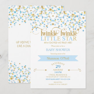 Invitación Estrella Pequeña Titilante Oro & Azul Bebé