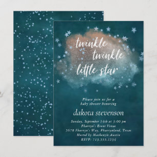 Invitación Estrella pequeña Twinkle   Baby Shower de cobre az
