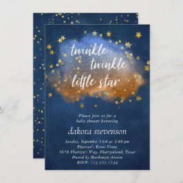 Invitación Estrella pequeña Twinkle | Cobre azul neutro y oro