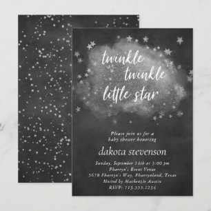 Invitación Estrella pequeña Twinkle Gris y plata de carbón