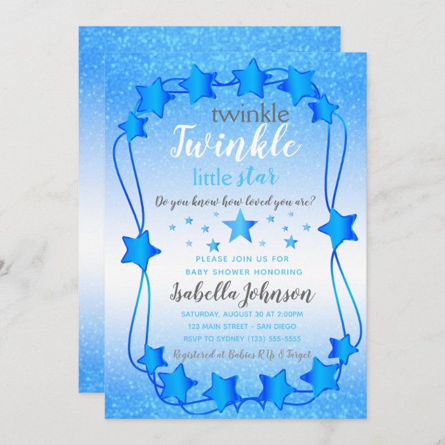 Invitación Estrella pequeña Twinkle Twinkle - Ducha para bebé (Anverso / Reverso)