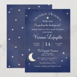 Invitación Estrella pequeña y Baby Shower azul oscuro de la l