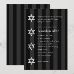 Invitación Estrella plateada de raya negra Mitzvah Bar