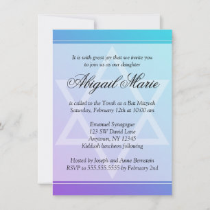 Invitación Estrella púrpura verde azulada de David Bat Mitzva