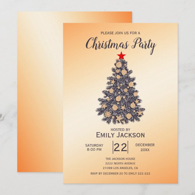 Invitación Estrella roja del árbol de Navidad (Anverso / Reverso)