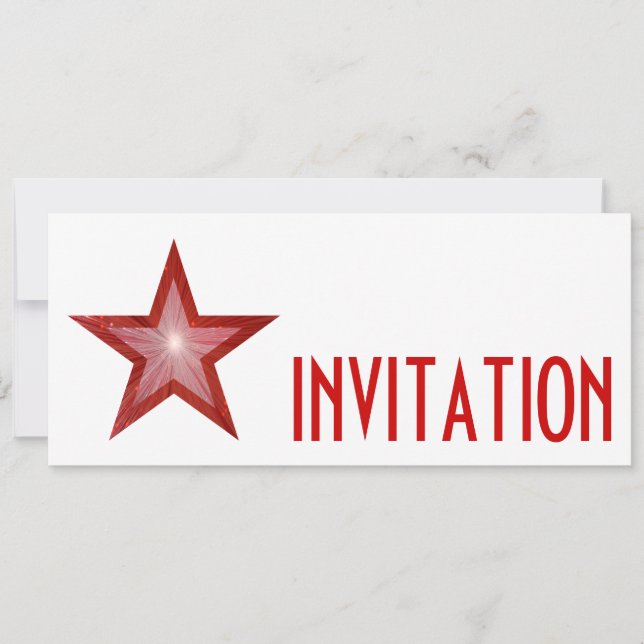 Invitación Estrella roja 'INVITACIÓN' larga blanca (Anverso)