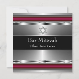 Invitación Estrella Roja Negra de David Bar Mitzvah
