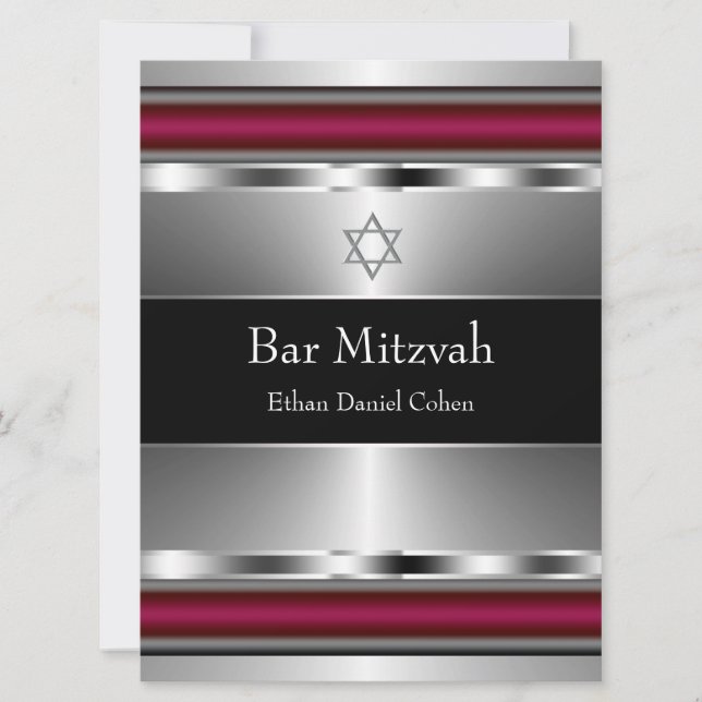Invitación Estrella Roja Negra de David Bar Mitzvah (Anverso)