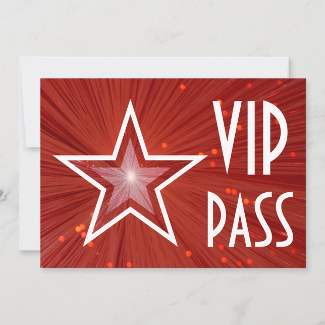 Invitación Estrella roja 'VIP PASS' espalda blanca horizontal (Anverso)