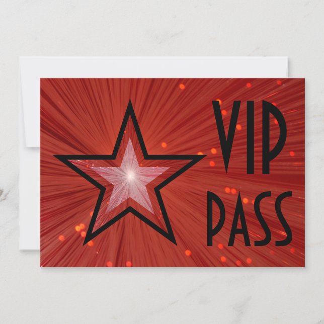 Invitación Estrella roja 'VIP PASS' espalda negra horizontal (Anverso)