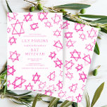 Invitación Estrella rosa de David Bar Bat Mitzvah<br><div class="desc">Perfecta tarjeta de diversión para anunciar un mitzvah murciélago, bar mitzvah u otra celebración judía! Hand hizo arte acuarela por ti en la parte delantera y trasera. ¡TODO PERSONALIZABLE! Haga clic en "Personalizar" para editar el texto. Haga clic en "editar usando la herramienta de diseño" para ajustar las fuentes, colores...</div>