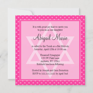 Invitación Estrella rosa del Punto Polka de David Bat Mitzvah