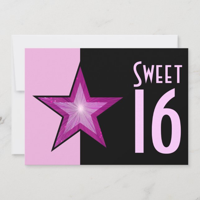 Invitación Estrella rosa 'dulce 16' rosa pálido negro (Anverso)