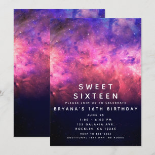 Invitación Estrella Rosa Púrpura Cielo Estrellado Galaxia Cós