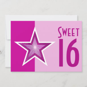 Invitación Estrella rosa 'Sweet 16' de dos tonos rosados