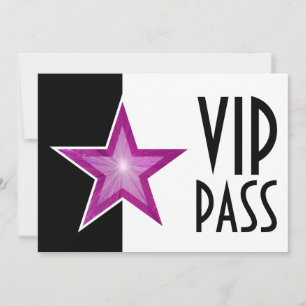 Invitación Estrella rosa 'VIP PASS' blanco negro