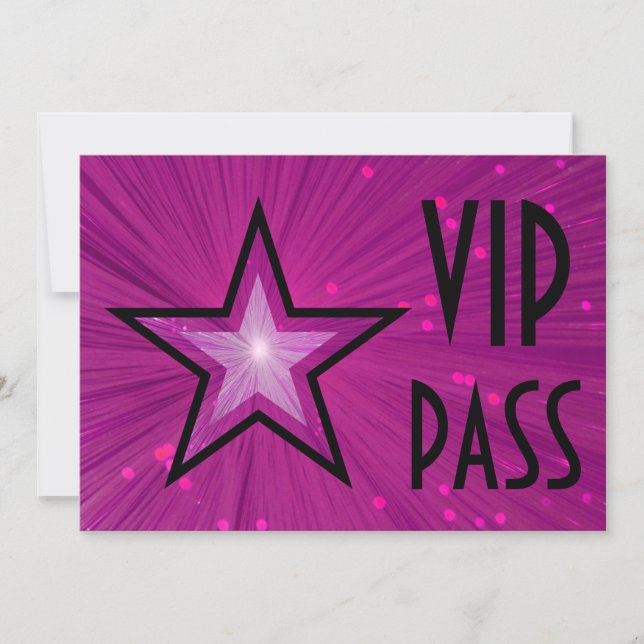 Invitación Estrella rosa 'VIP PASS' espalda negra horizontal (Anverso)