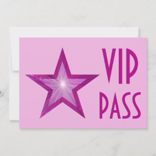 Invitación Estrella rosa 'VIP PASS' pálido horizontal