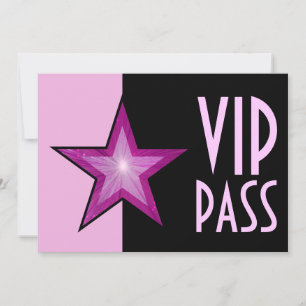 Invitación Estrella rosa 'VIP PASS' rosa pálido negro
