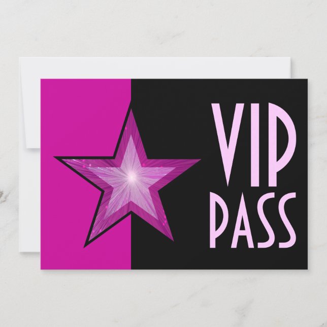 Invitación Estrella rosada "negro del rosa del PASO del VIP" (Anverso)