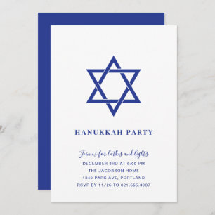 Invitación Estrella simple azul y blanca de David Hanukkah Fi